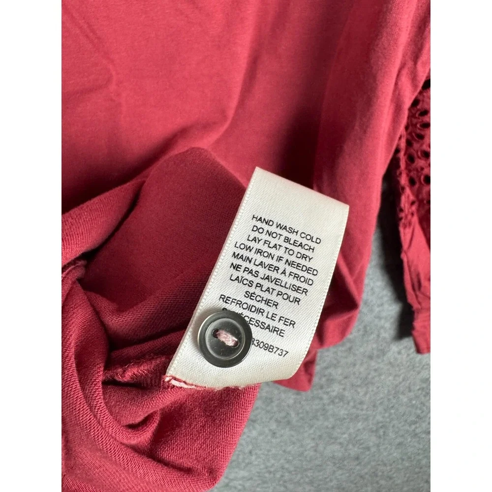 REBECCA TAYLOR LA VIE Top Women's Medium Red Long Sleeve Lace Peasant Cotton *